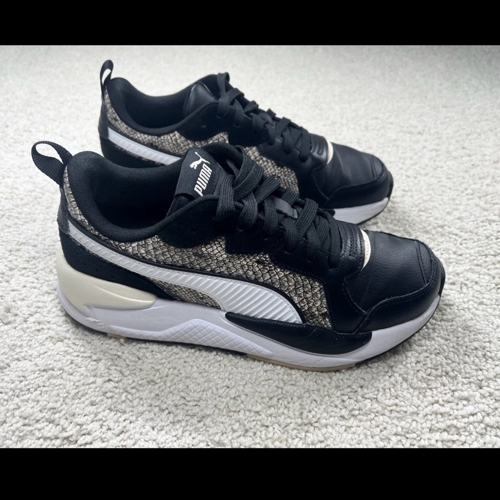PUMA X-Rays Black Gold Reptile Trainers  Lace Up Leather Sneakers Shoe size 8.5